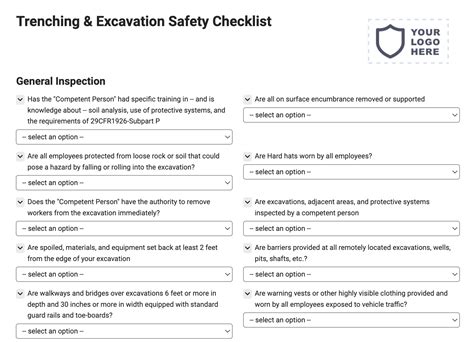 Trenching & Excavation Safety Checklist - Joyfill