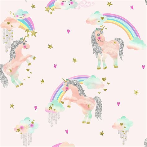 Rainbow Unicorn Glitter Wallpaper Pink Arthouse 696108 | Glitter wallpaper, Unicorn wallpaper ...