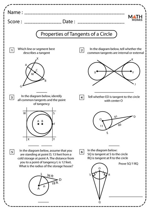 Tangents to a Circle Worksheets - Math Monks