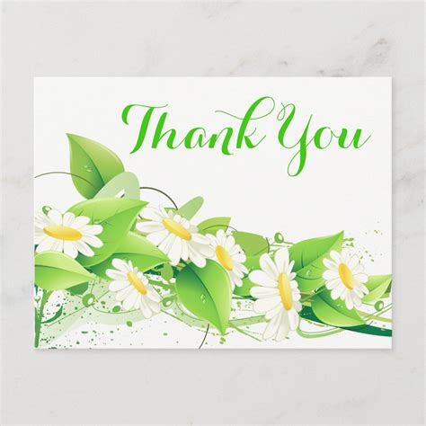 Floral Green Thank You White Daisies Flowers Postcard | Zazzle