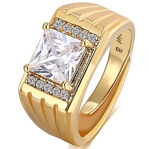 Resizeable Square Zircon Ring for Men Gold Color Rings Dropshipping 2018-in Rings from Jewelry ...