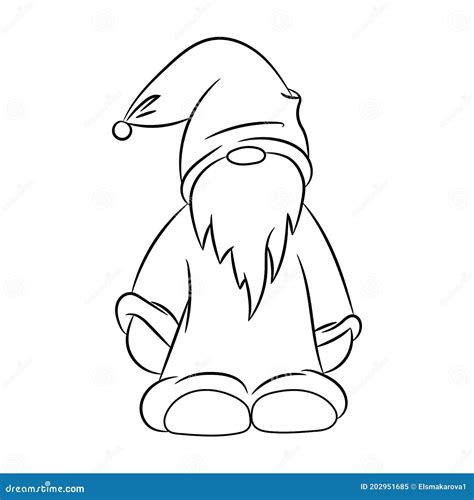 Cute Gnome with Beard Isolated on White Background. Contour Drawing ...