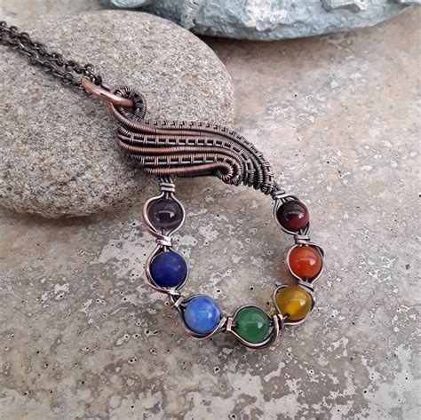 7 Chakra Stone Necklace Wire Wrapped Crystal Necklace | Etsy