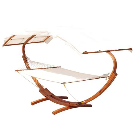 Outsunny Wooden Heavy Duty Double Hammock Stand with Sun Shade Patio ...