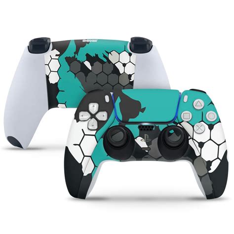 PlayStation 5 Controller Skin - Cyan Black Honeycomb Art – SkinsLegend