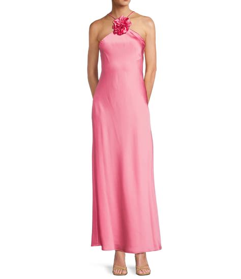 Antonio Melani Jasmine Rosette Satin Halter Maxi Dress | Dillard's