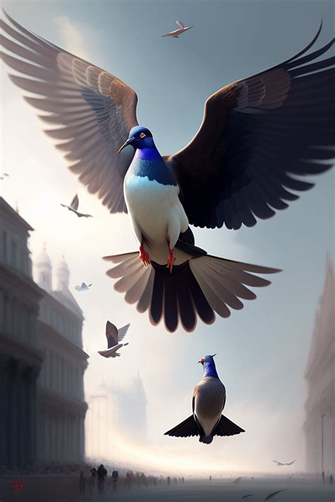 Lexica - Pigeon flying, digital art painting by greg rutkowski