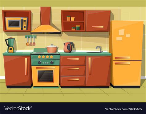 Cartoon kitchen counter with appliances furniture Vector Image