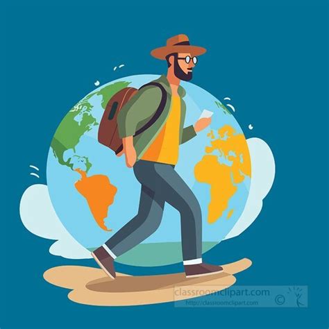 Travel Clipart-man traveling around the world shown walking in front of ...