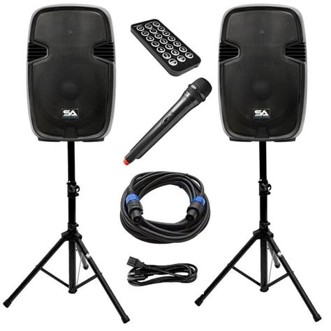 Seismic Audio Active 15 Inch PA Speaker System - Bluetooth, Wireless Mic, Stands and Cables ...