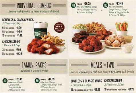 Menu at Wingstop restaurant, Renton