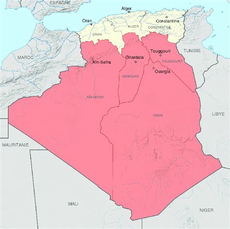 French Algeria 1934-1955 administrative map; in red, the Southern ...