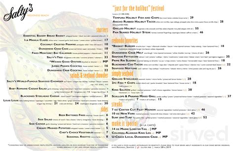 Salty's menu in Portland, Oregon, USA