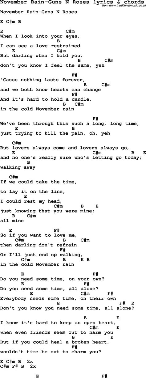 Love Song Lyrics for: November Rain-Guns N Roses with chords for ...