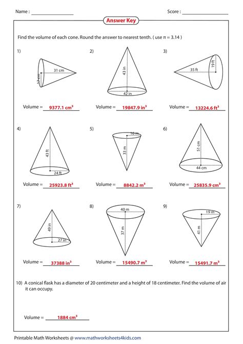 Volume Of A Cone Worksheet. Volume worksheets cone worksheet cones ...