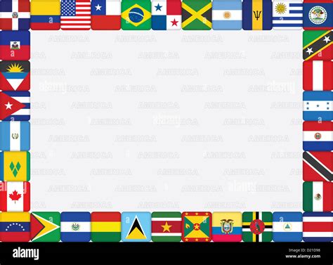 background with American countries flag icons frame Stock Photo - Alamy