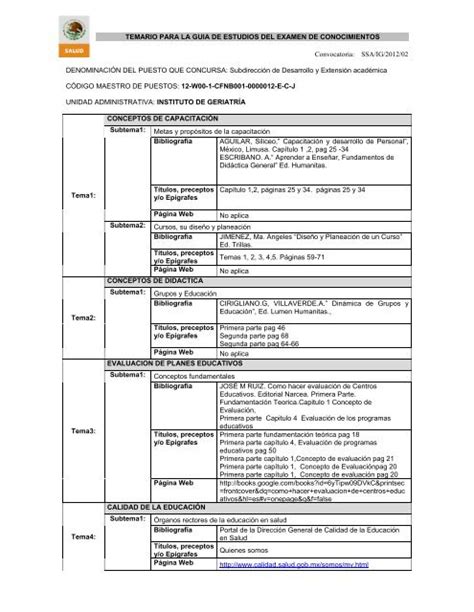 temario para la guia de estudios del examen de conocimientos