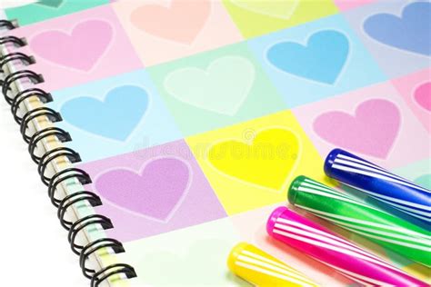 Colorful Heart Graphic Cover Notebook, Diary with Colorful Pen Stock ...