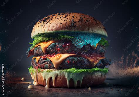 Mold Burger, Cheeseburger AI Generative Illustration. Silicone Mold Hamburger. Moldy Whopper ...