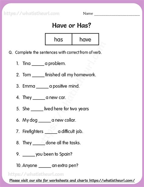 Has or Have Worksheet For Grade 4 | Undervisning engelsk, Undervisning, Engelsk