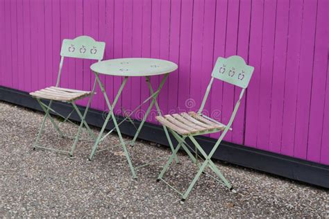 Outdoor Steel Table Chair Seat in Summer Garden Stock Image - Image of street, outside: 247021079