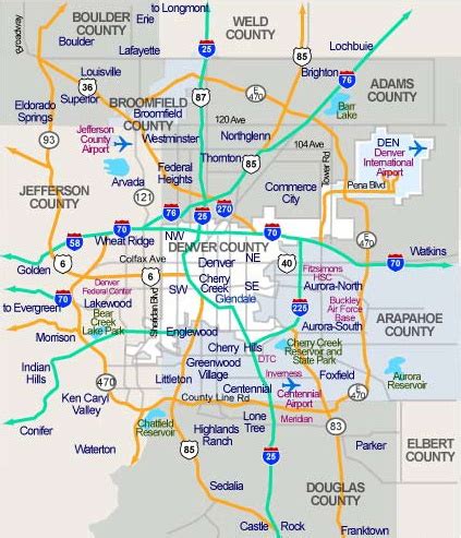 Map Of Denver And Suburbs - Tourist Map Of English