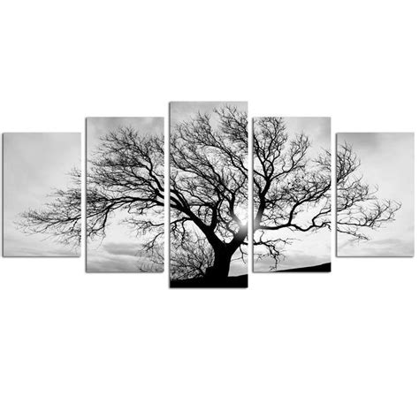 LevvArts Black and White Tree Canvas Wall Art Great Sunset Shot Pictures Print on Canvas Nature ...