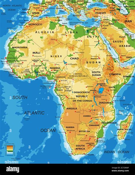 Highly detailed physical map of Africa,in vector format,with all the ...