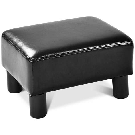 Costway Small Ottoman Footrest PU Leather Footstool Rectangular Seat Stool Black - Walmart.com