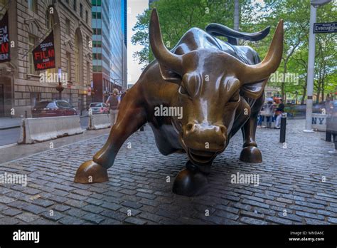 Manhattan, New York City - May 10, 2018 : The Charging Bull statue in ...