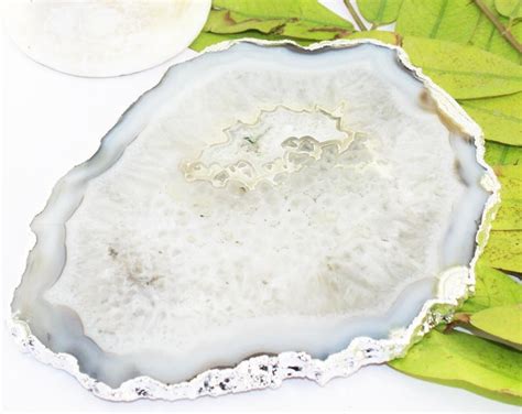 Natural White Agate Slice Silver Plated Coaster for Home Decoration ...