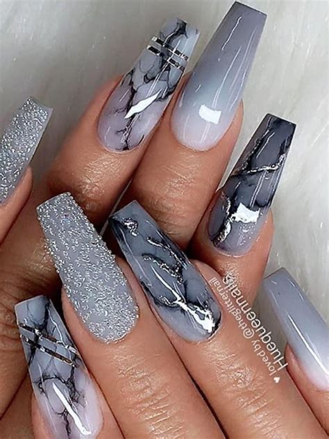 Grey Nail Art, Gray Nails, Fancy Nail Art, Marble Nail Designs, Cute ...