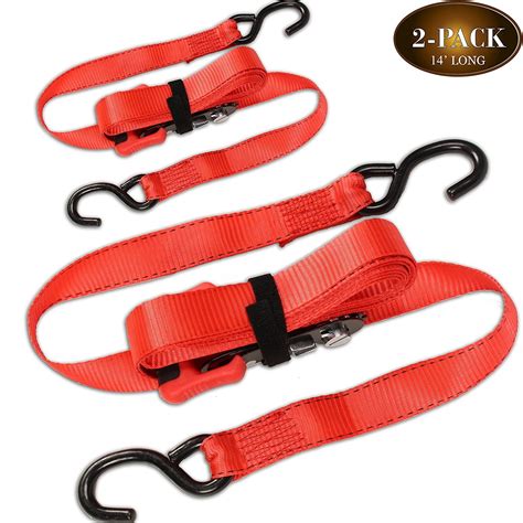 (2 Pack) Sliding Ratchet Strap with Vinyl Coated S Hook (1.25”x 14’ long), Adjustable Ratcheting ...