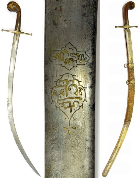 Ottoman kalij, the high quality damascus crucible steel blade is Persian and inscribed in gold ...