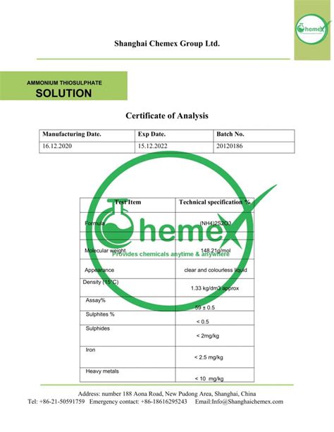 Buy Ammonium Thiosulfate; Price, Uses, and Analysis| Shanghai Chemex