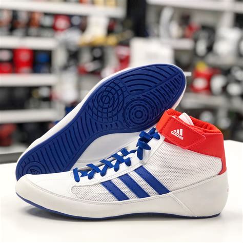 New Adidas HVC Wrestling shoes in white red blue | Wrestling boots ...