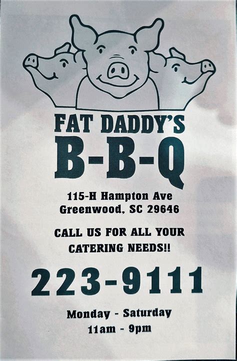 Menu at Fat Daddy's BBQ, Greenwood, 115 Hampton Ave