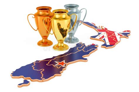 Trophy Cups on New Zealand Map. Sport Tournaments in New Zealand, Concept Stock Illustration ...