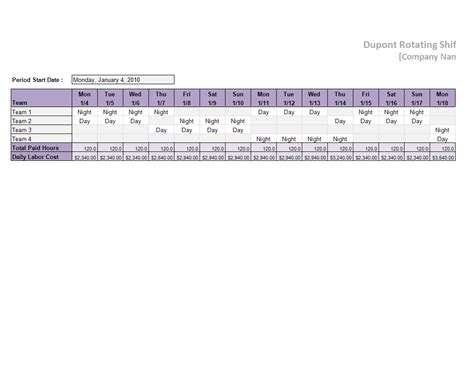 Dupont Schedule Template worksheet excel | Templates at ...