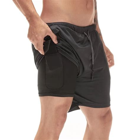 Men Quick Dry Fitness Sports Shorts Double Pockets Elastic Drawstring ...