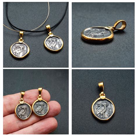 Ancient Greek Coin Necklace with Owl Goddess Athena Symbol, Mens Coin Pendant, Unisex Statement ...