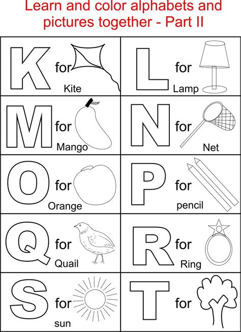 Alphabet Part II coloring printable page for kids