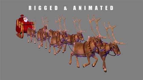 3d santa sleigh reindeer