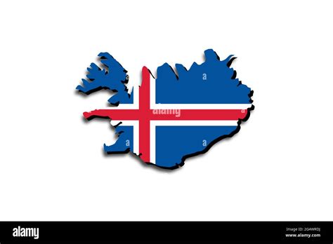 Outline map of Iceland with the national flag superimposed over the country. 3D graphics casting ...