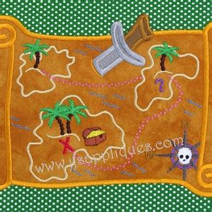 Treasure Map Embroidery Applique Design Pirate Treasure Map - Etsy