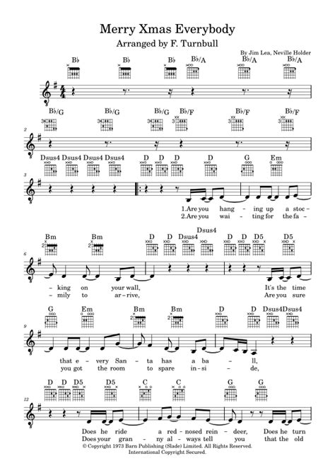 Merry Xmas Everybody (arr. F. Turnbull) by Slade Sheet Music for Piano, Vocal & Guitar Chords at ...