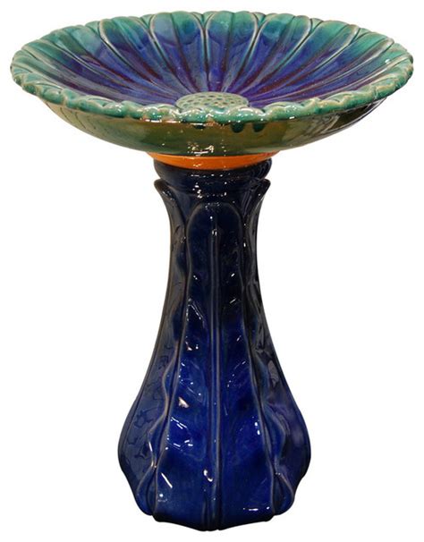 Blue Ceramic Birdbath with Turquoise Rim - Contemporary - Bird Baths ...