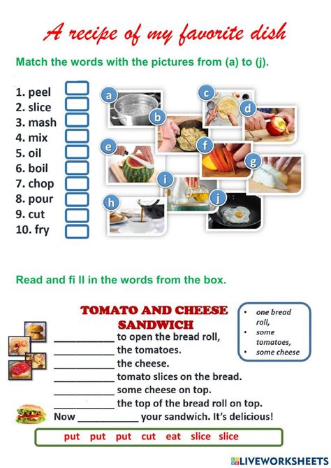 A recipe of my favorite dish worksheet