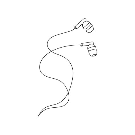 Earphones with a wire. One line drawing. Mini headphones. Device, gadget for listening music ...