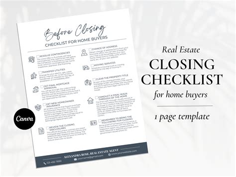 Closing Checklist for Buyers Real Estate Closing Checklist - Etsy